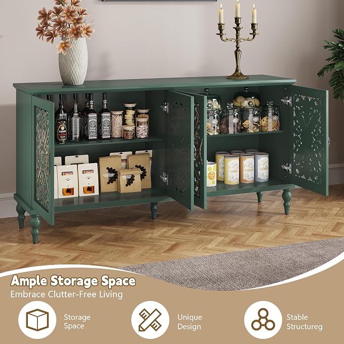 ARTPOWER 61.8" Hollow Carved Wood Accent Cabinet - Image 3