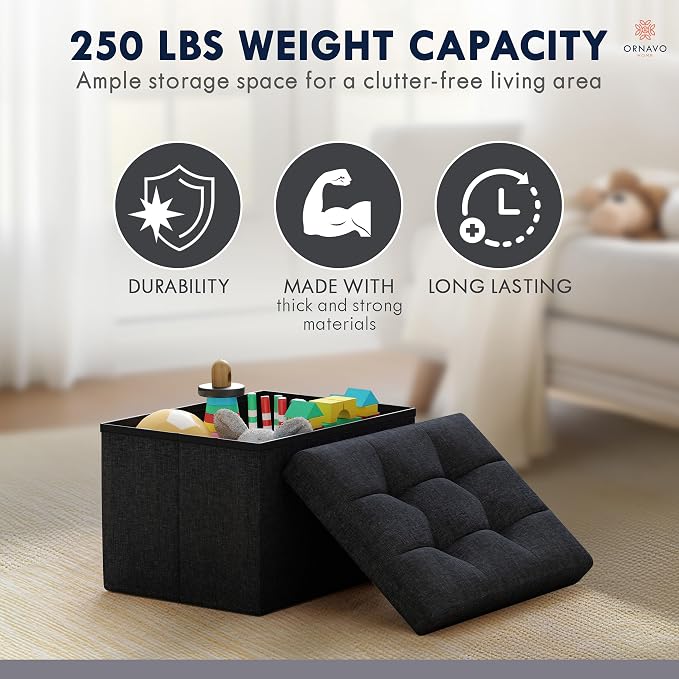 Ornavo Home Small Storage Ottoman, Foldable Collapsible Rectangle Linen Ottoman - Image 7