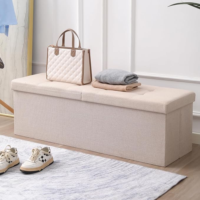 45.3 Inches Storage Ottoman Bench Foldable Seat Footrest Shoe Bench End of Bed - Image 6