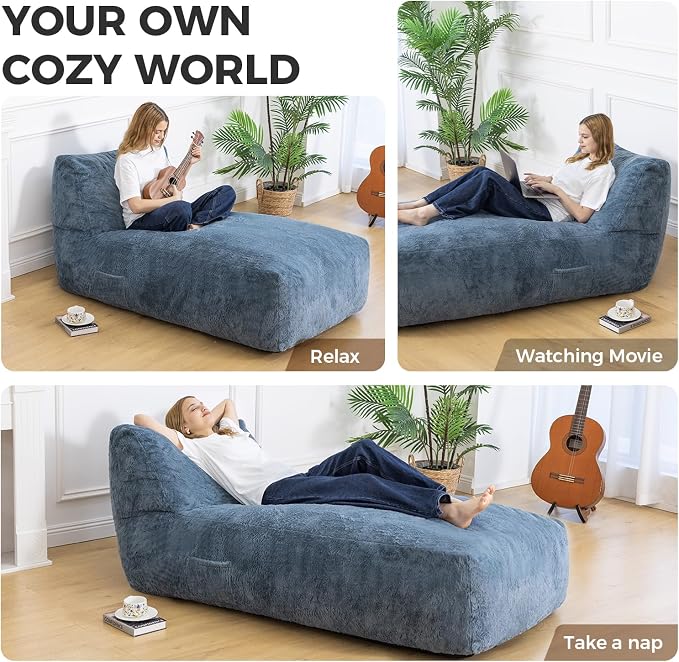 Giant Bean Bag Chair for Adults, Big Faux Fur Plush Bean Bag Lounger, Large - Image 6