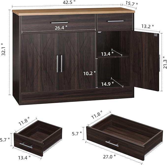 Shintenchi Modern Farmhouse Sideboard Buffet Cabinet, Barn Doors Buffet Cabinet - Image 3