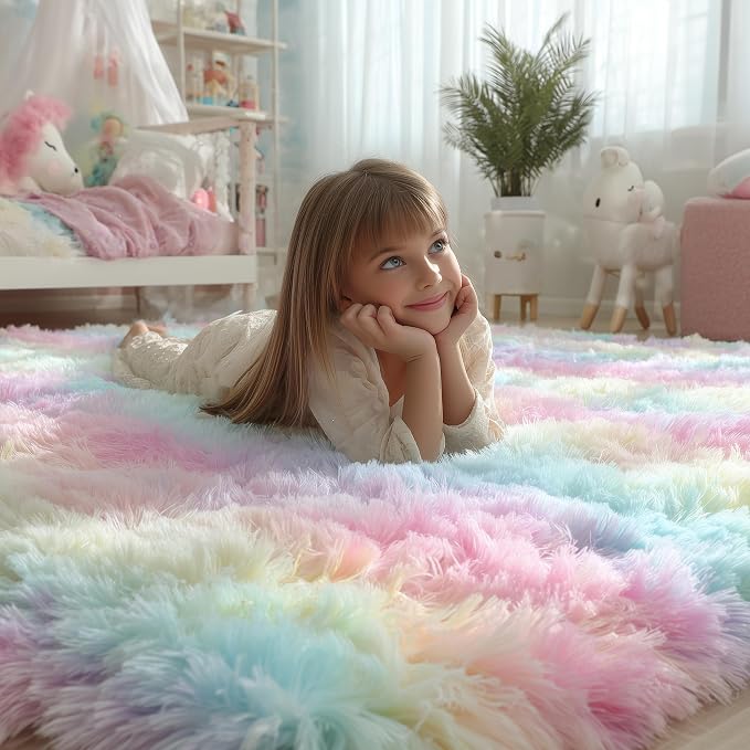 PAGISOFE Rainbow Runner Rugs for Girls Bedroom Hallway Plush Fluffy Rug 2x6 Ft - Image 5