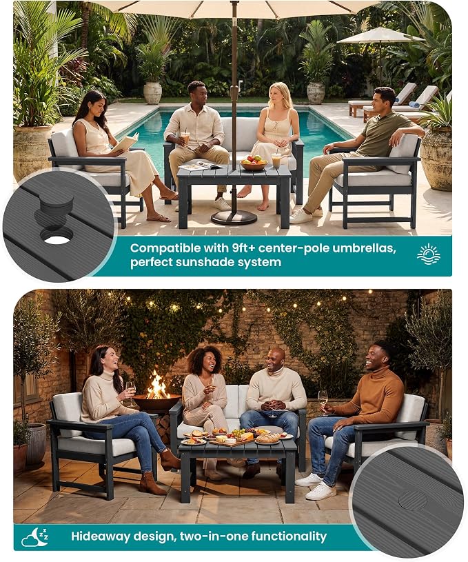 SERWALL 5 Pieces HDPE Outdoor Sofa Set - Image 3