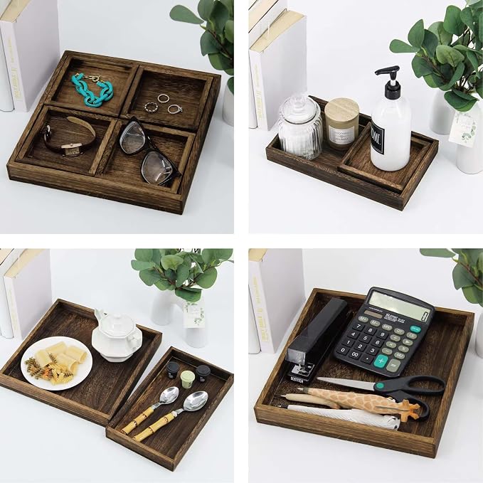 Serving Tray with Handles, 15.8"x 11" Wood Decorative Tray - Image 3