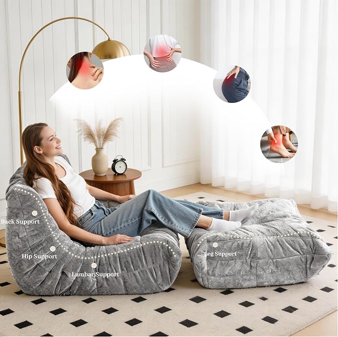 Bean Bag Ottoman, Memory Foam Lazy Bean Bag Sofa, Fireside Chair Foot Rest - Image 6