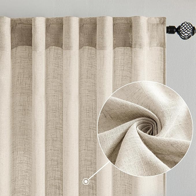 MIULEE Beige Linen Curtains 45 Inch Length 2 Panels - Image 2
