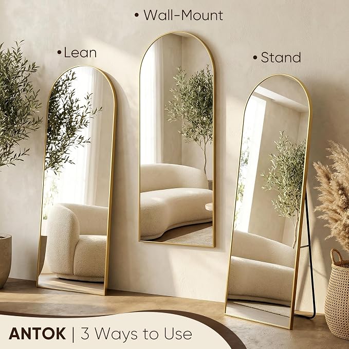 Antok 68" x26” Arched Full Length Floor Mirror, Free Standing/Wall Mount/Leaning - Image 5