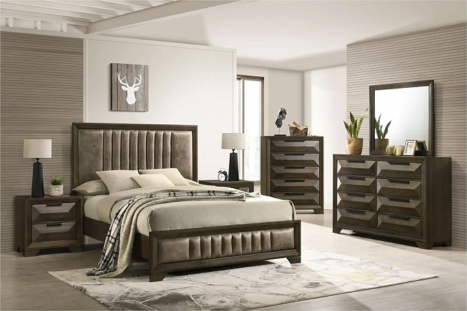Kings Brand Furniture 6-Piece Modern & Premium Bedroom Set in Walnut Wood Finish by KingsBrandFurniture