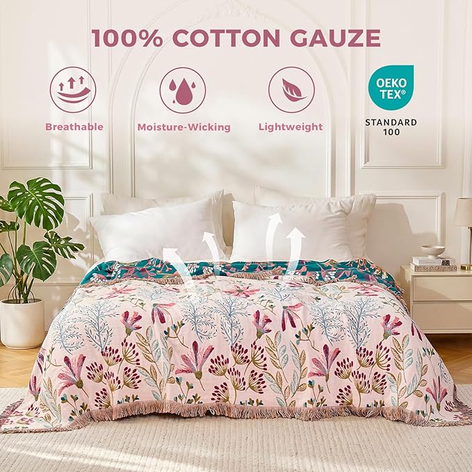 LUTBM Boho Throw Blanket for Couch Sofa Chair Cotton Summer Blankets for - Image 2