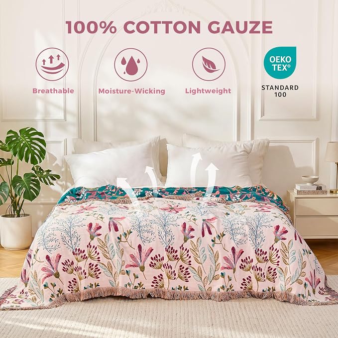 LUTBM Boho Throw Blanket for Bed Cotton Summer Blankets Bedroom Living Room - Image 2