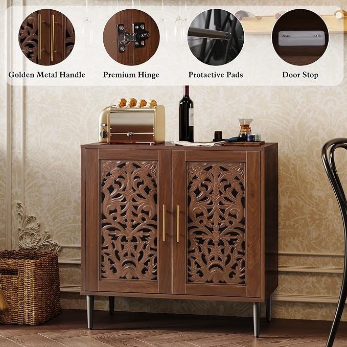 ARTPOWER Accent Cabinet with 2 Doors, Vintage Hollow Carving Buffet Cabinet - Image 5