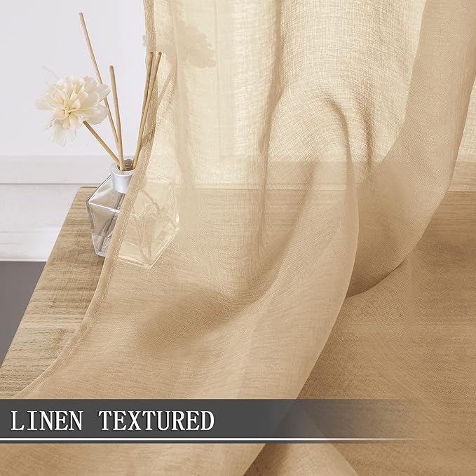 Tollpiz Sheer Curtains Living Room Linen Textured Curtain Sheers Light - Image 2
