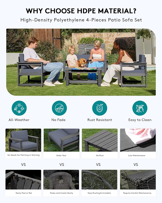 SERWALL 3 Pieces HDPE Outdoor Bistro Sofa Set - Image 3