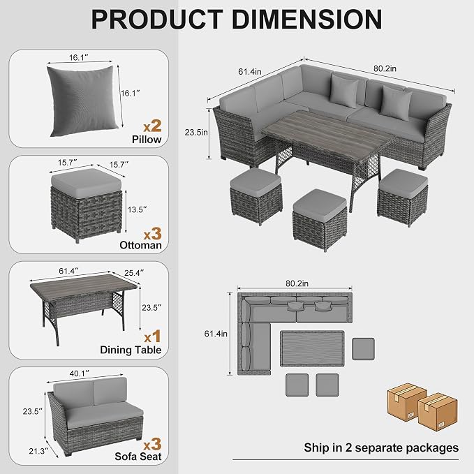 LOUVIXA 7 Pieces Patio Furniture Set, Outdoor Patio Furniture, Wicker - Image 2