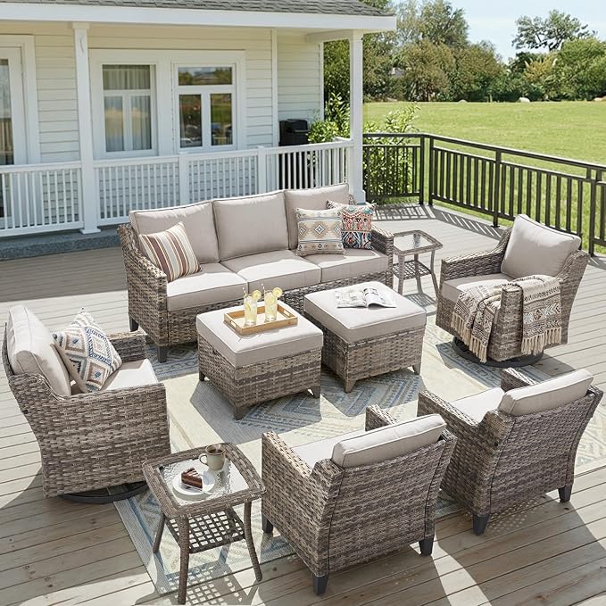 9 Piece Patio Furniture Set-All Weather Outdoor Conversation Sets Sectional Sofa by AMCLOBA