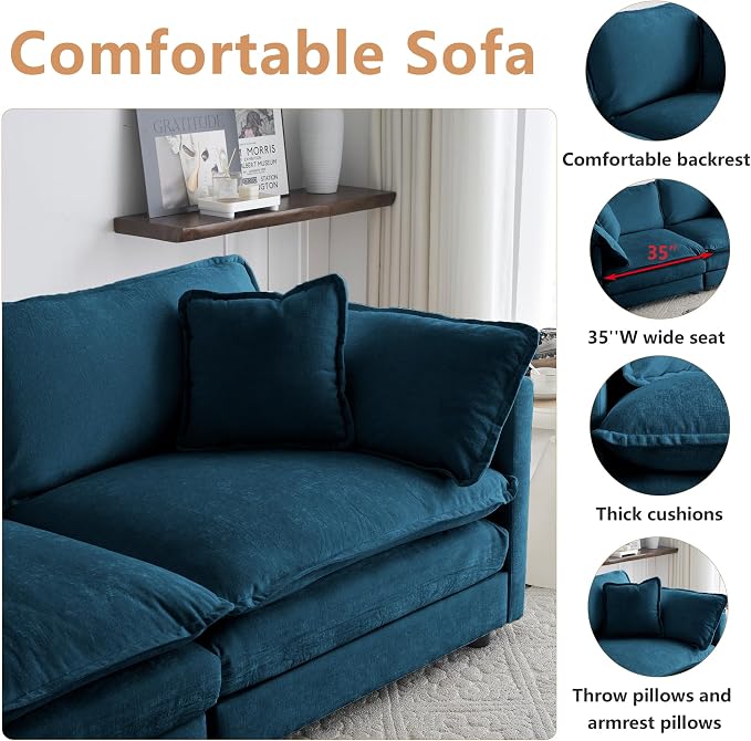 mikibama Luxury Oversized 3 Piece Sofa Set, 2 Pieces of 2 Seater and 1 Piece of - Image 3