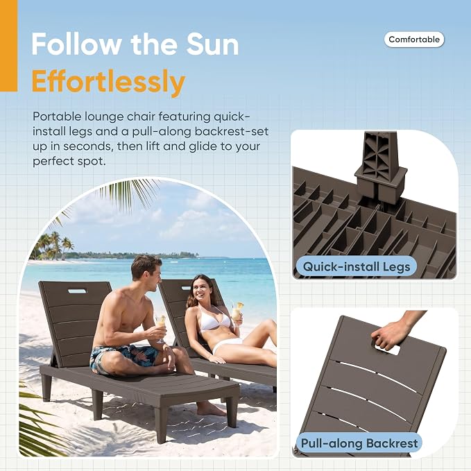 Greesum Outdoor Chaise Lounge Chairs Set of 2 - Image 5