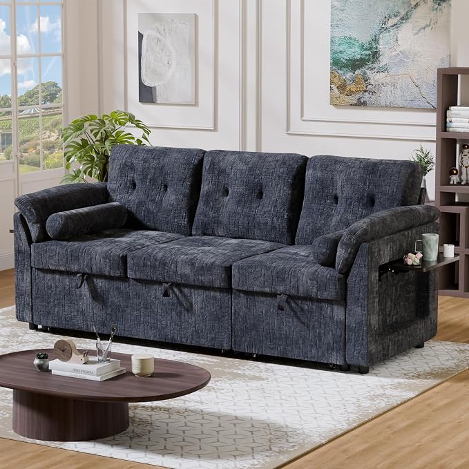 Convertible Sleeper Sofa Bed, 63 Inch Chenille Pull Out Couch - Image 8