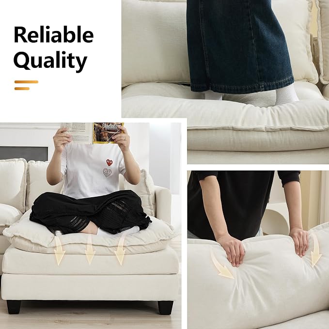111'' Sectional Cloud Deep Seat Couch, Oversized Chenille U Shaped Sectional - Image 5