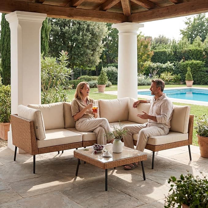 Aoxun 5-Piece Patio Furniture Set, Wicker Outdoor Furniture - Image 2