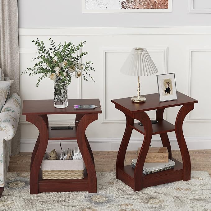 FROMJBEST End Tables Living Room Set of 2, Cherry End Table - Image 4