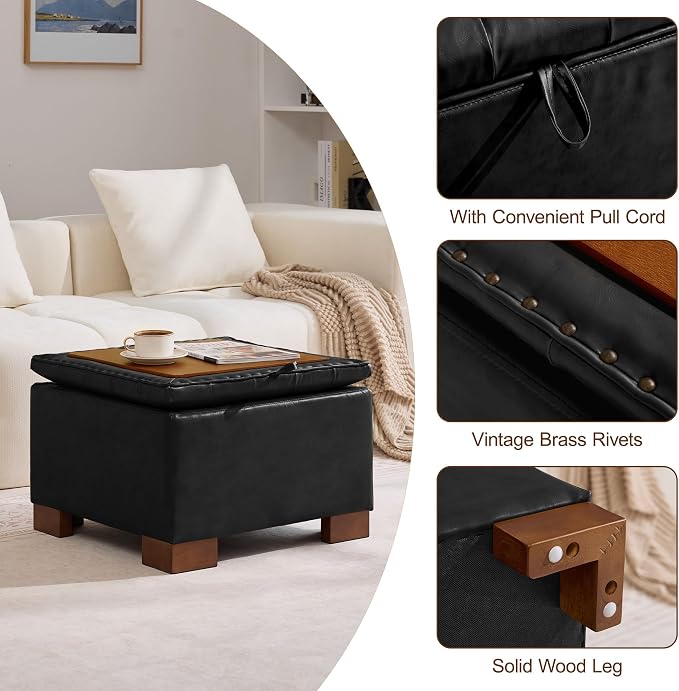 WUTUTUEE 24" Faux Leather Square Storage Ottoman - Image 5