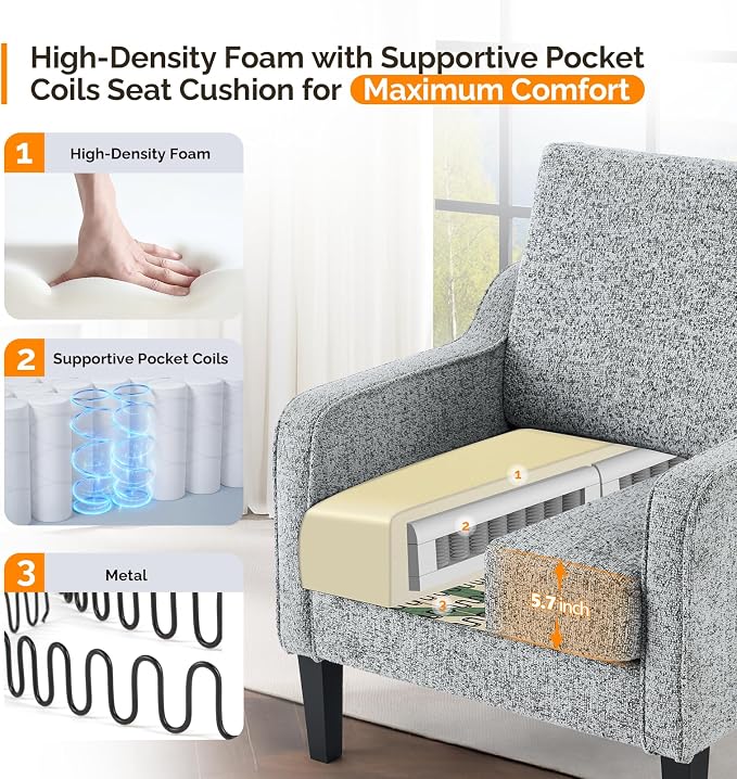 VINGLI Accent Chair for Living Room Chairs Reading Chair for Bedroom Chair - Image 4