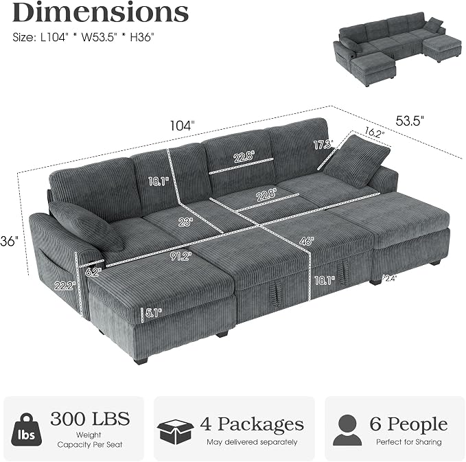 Ihanherry 6-Seater Large Sectional Sofa Bed - Image 2