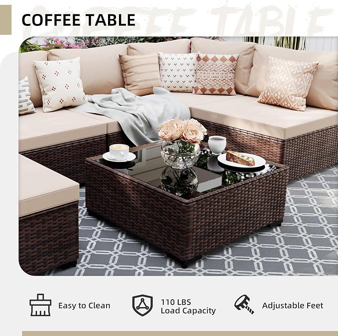 UPHA 7 Pieces Patio Furniture Sets, Wicker Outdoor Sectional Sofa Couch - Image 6