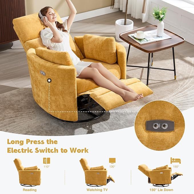 Power Recliner, Nursery Chair Swivel Glider Rocking Chair - Image 5