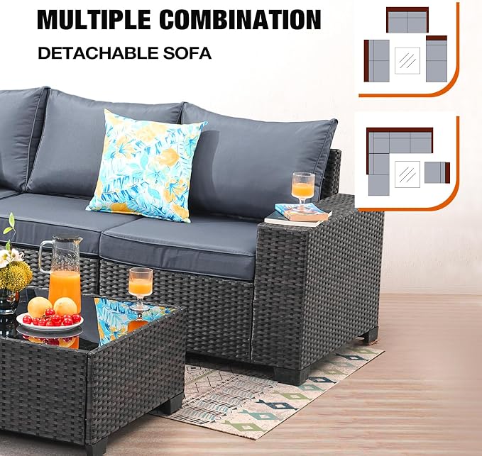 JOYURE 7 Pieces Patio Furniture Set All-Weather Outdoor Wicker Sectional - Image 5