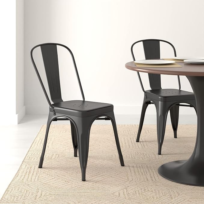 Amazon Basics Metal Dining Chairs, Indoor/Outdoor, Matte Black - Image 8