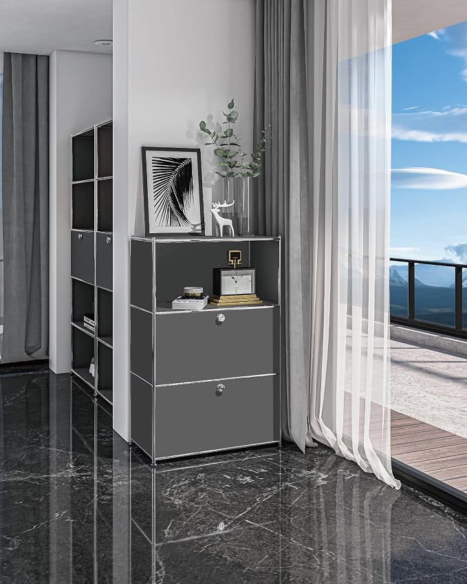 Metal Shelf with 2 Flap Doors, Large Capacity Cabinet, DIY Modern Home - Image 2