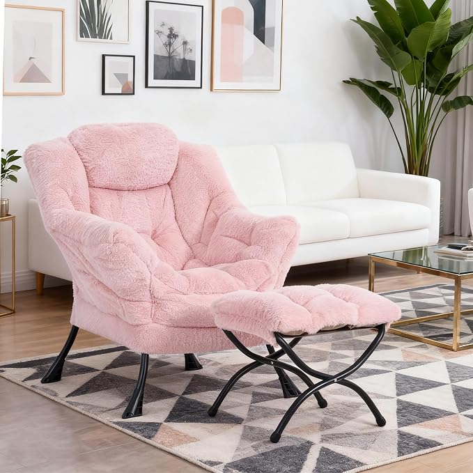 Welnow Lazy Chair with Ottoman, Modern Accent Chair with Armrests and a Side - Image 9