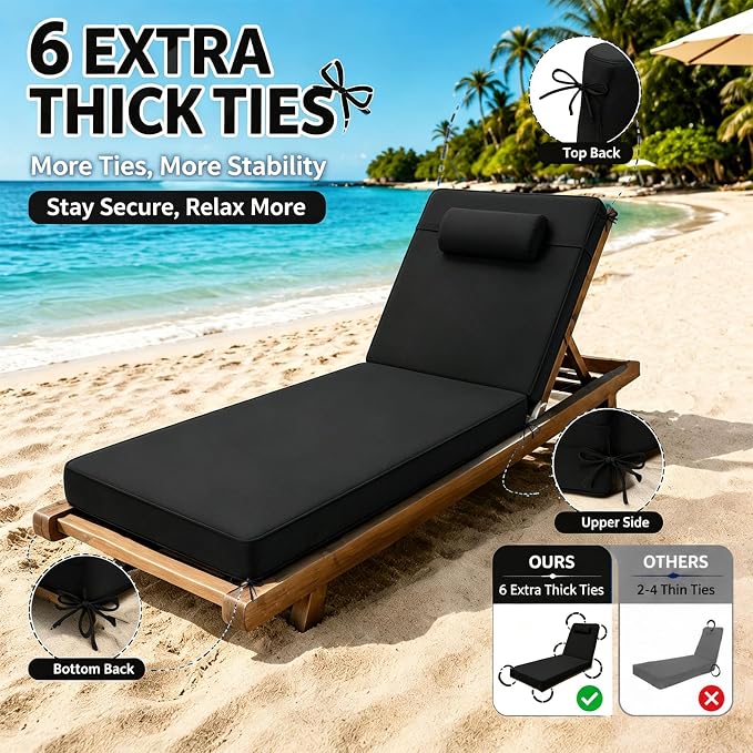 Chaise Lounge Cushion for Outdoor Furniture, Waterproof, Fade-Resistant and - Image 4
