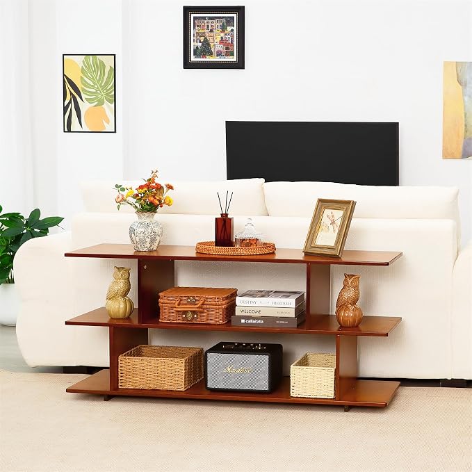 Bamboo TV Stand for TVs up to 55", 3 Tier Accent Entertainment Center - Image 5