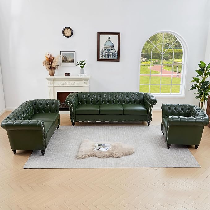 QHITTY 3 Piece Living Room Set, Sectional Chesterfield Sofa Chair Contemporary - Image 9