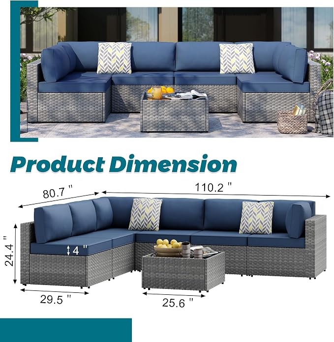 SUNLEI 7pcs Patio Conversation Sets Outdoor Furniture Sets, High Back - Image 2