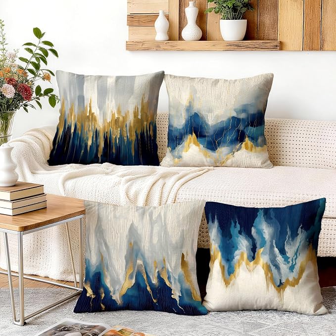 OBSEDE Blue and Gold Abstract Art Decorative Throw Pillow Covers 18 × 18 in - Image 5