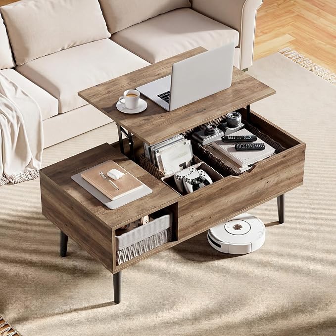 OLIXIS Wooden Coffee Table, Lift Top Coffee Table - Image 2