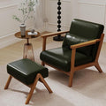 Accent Chair and Ottoman Set, Mid-Century Modern Faux Leather Upholstered by LOVSPATIOFURNITURE