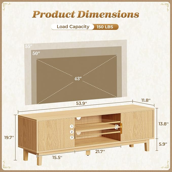 PRAISUN 54 Inch TV Stand for 50, 55 Inch TV, Fluted Entertainment Center - Image 3