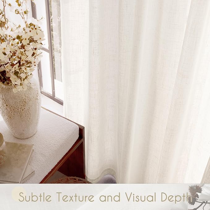 Cream Natural Linen Curtains 86 inch Length 2 Panels Set Neutral Rustic - Image 4