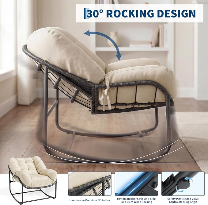 GarveeLife Outdoor Lazy Rocking Chair, Single Metal Rocker - Image 3