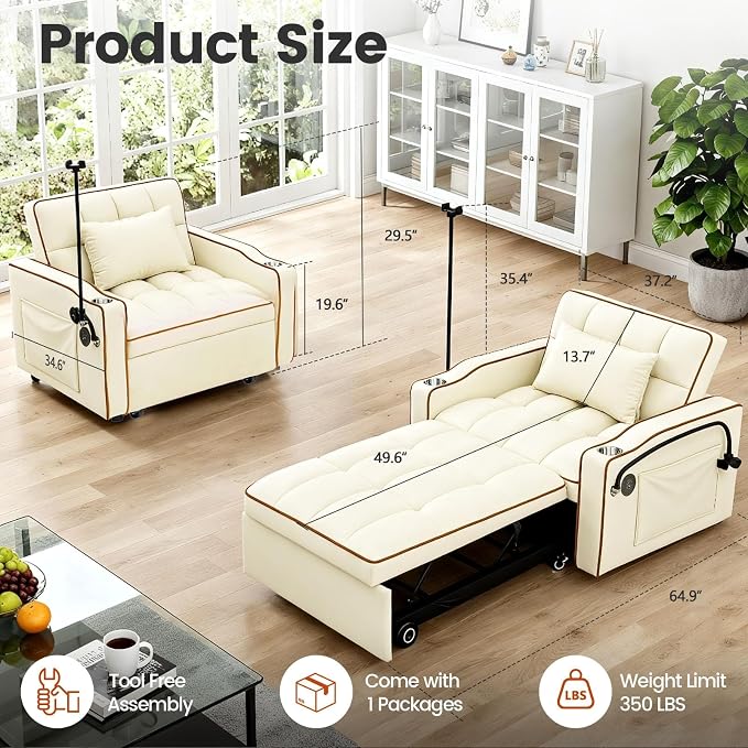 Convertible Sleeper Chair, Chairs Bed Sleepers - Image 2
