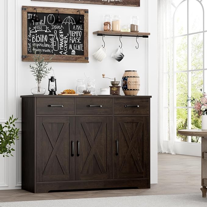 HOSTACK Modern Farmhouse Buffet Sideboard Cabinet, Barn Doors Storage Cabinet - Image 4