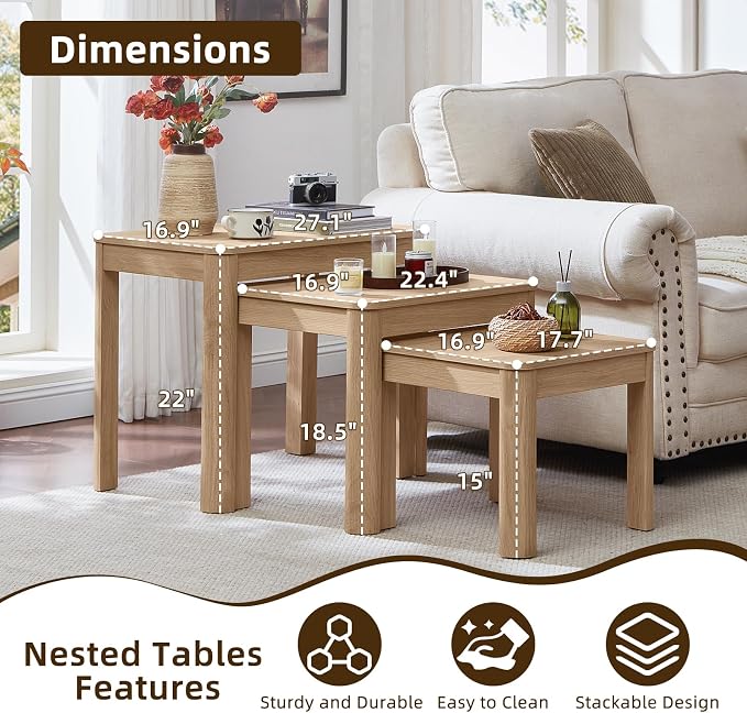 Joaxswe Farmhouse Nesting Tables Set of 3, Nesting Side Tables - Image 2