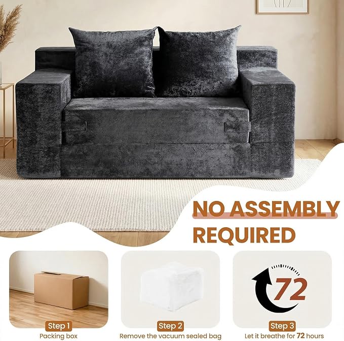 Loveseat Sofa Bed, Convertible Silky Velvet 5-in-1 Foldable Boneless Sleeper - Image 8