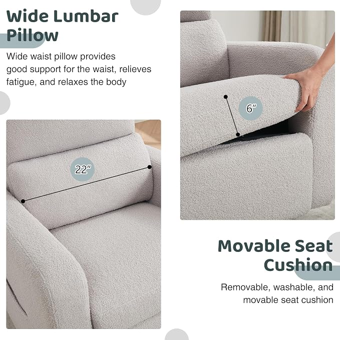 Swivel Rocker Recliner, Oversized Teddy Manual Nursery Glider Rocking Recliner - Image 6