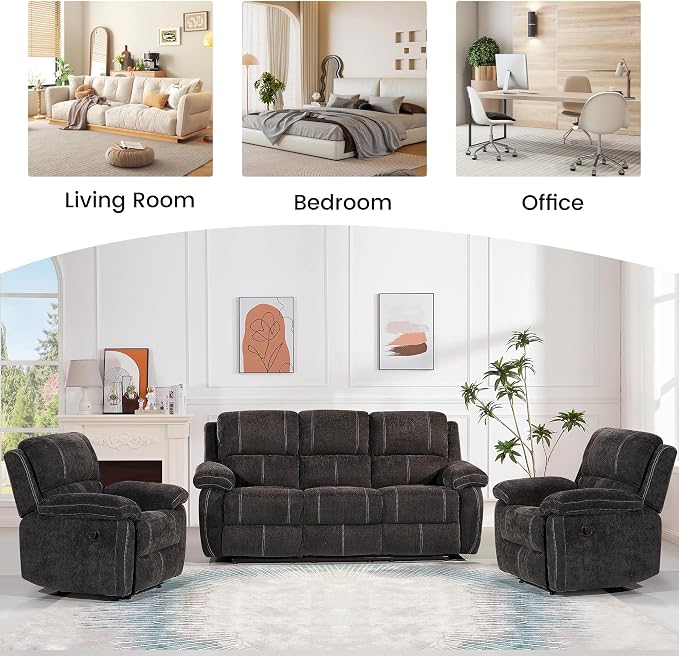 Betsy Furniture Modern Fabric Recliner Sofa Set, Loveseat w/Console, Recliner - Image 7